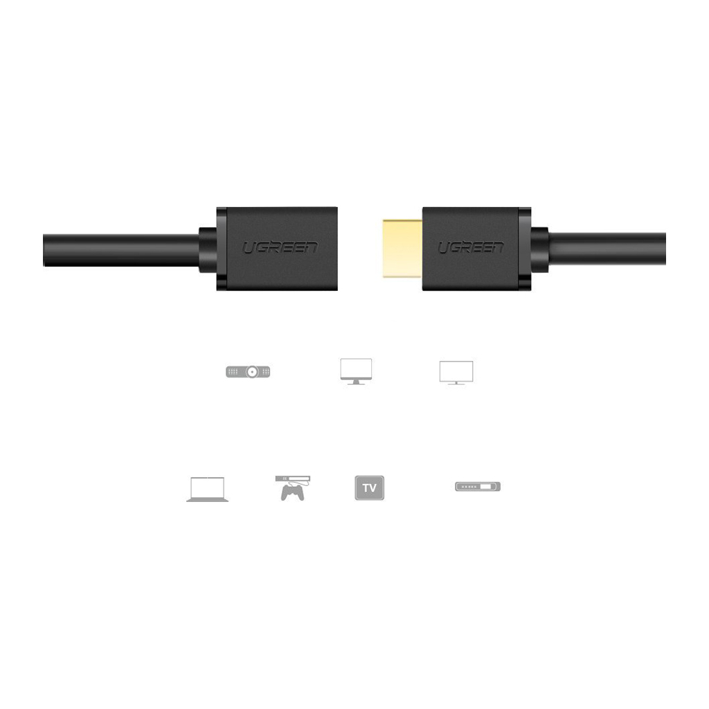 Кабель мультимедійний HDMI M to HDMI F 1.0m HD107 black UGREEN (10141) - зображення 5