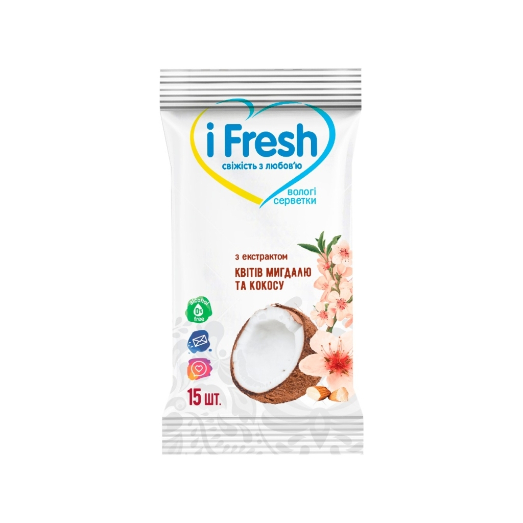 Вологі серветки iFresh з екстрактом квітів мигдалю та кокосу 15 шт. (4820180331550) - зображення 1