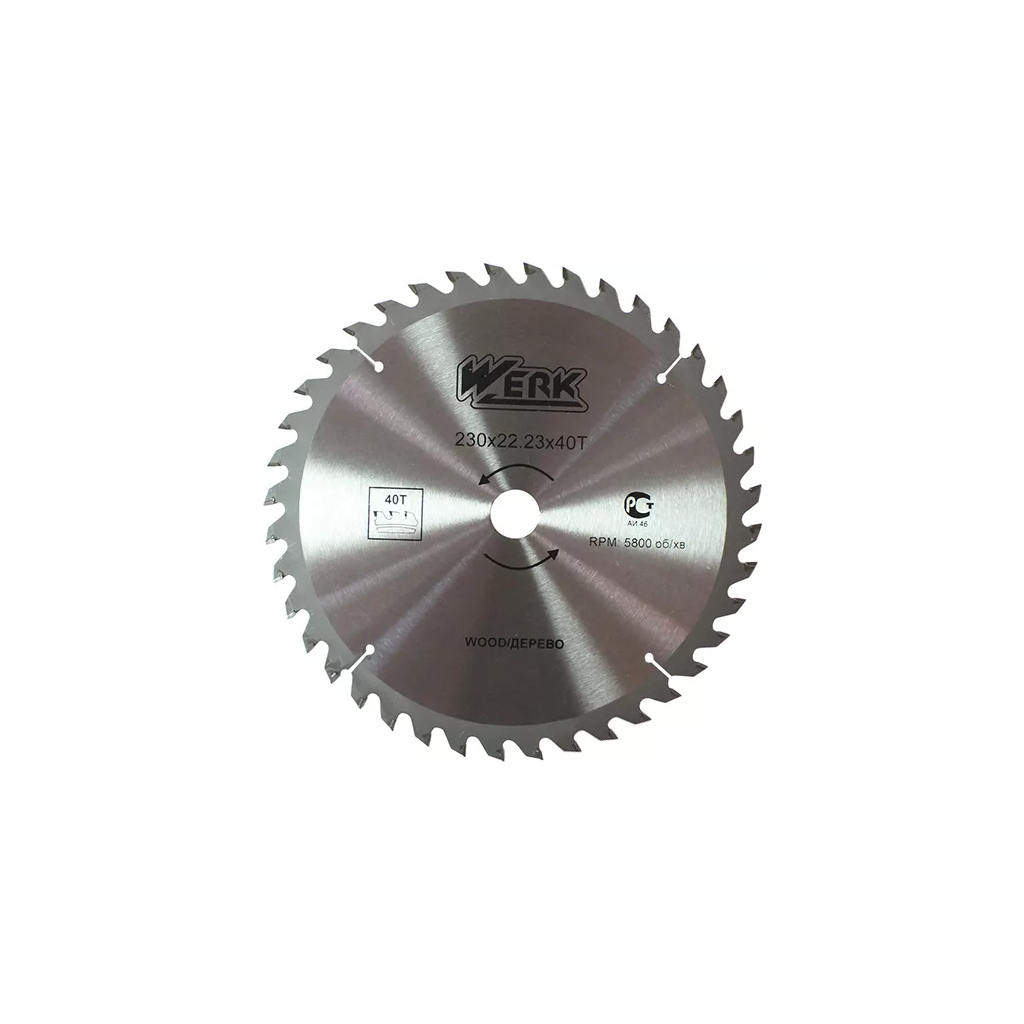 Диск пильний Werk по дереву - 230х22.23 40 зуб. (36116) - зображення 1