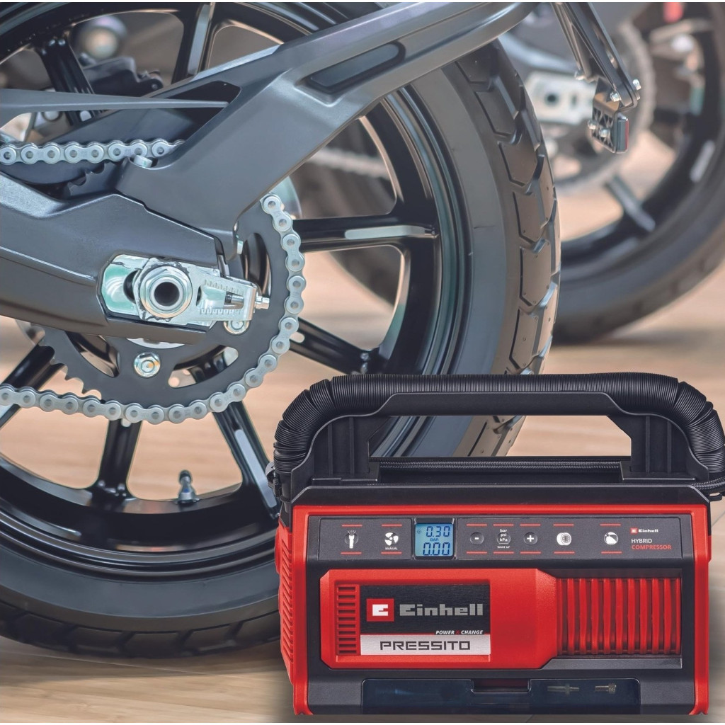 Автомобільний компресор Einhell гібридний PRESSITO 18/25 Hybrid, PXC, 230/18В, 11бар, 25л/хв, можливість всмоктування, шланг 710 (4020430) - зображення 3