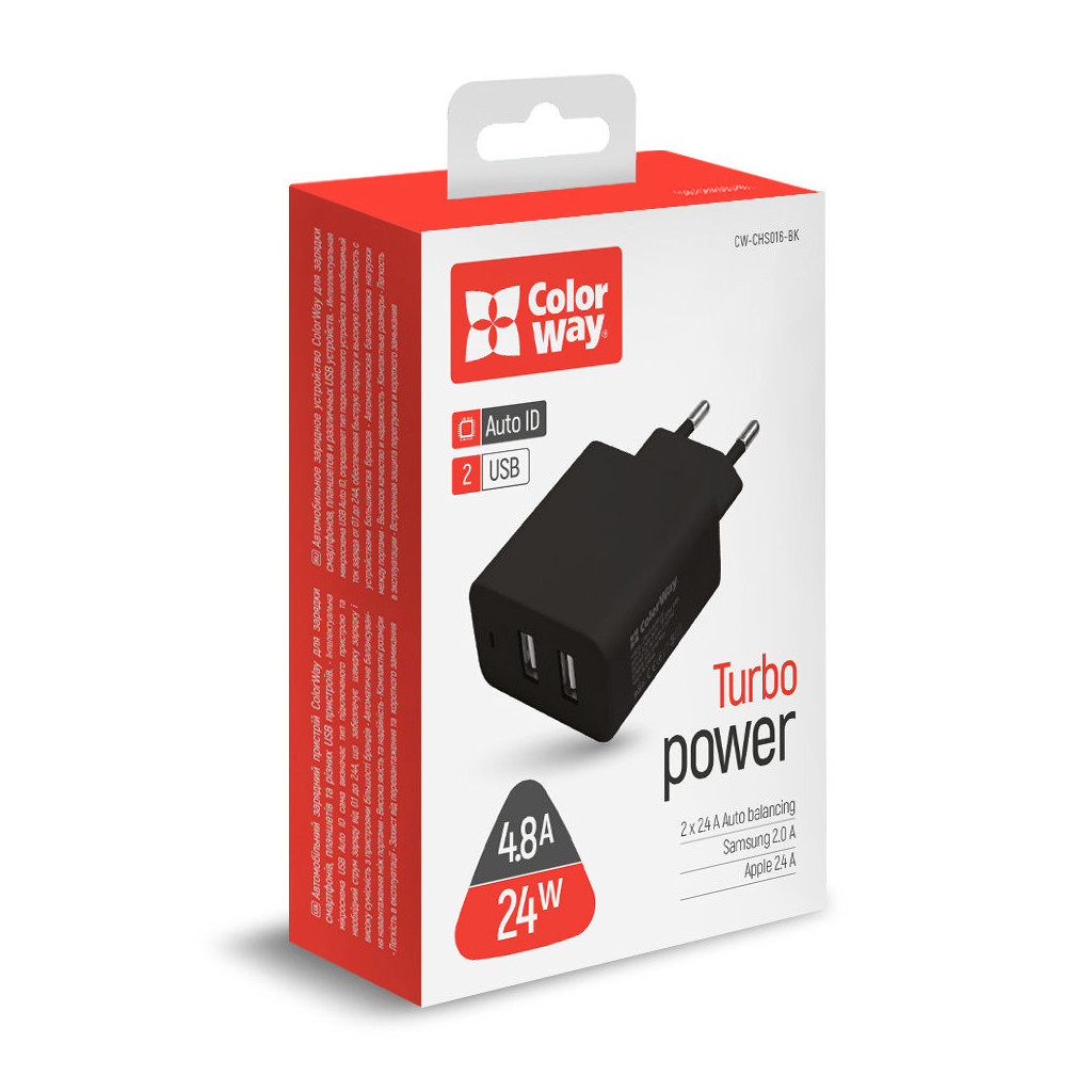 Зарядний пристрій ColorWay 2USB AUTO_ID 4.8A (24W) black (CW-CHS016-BK) - зображення 5