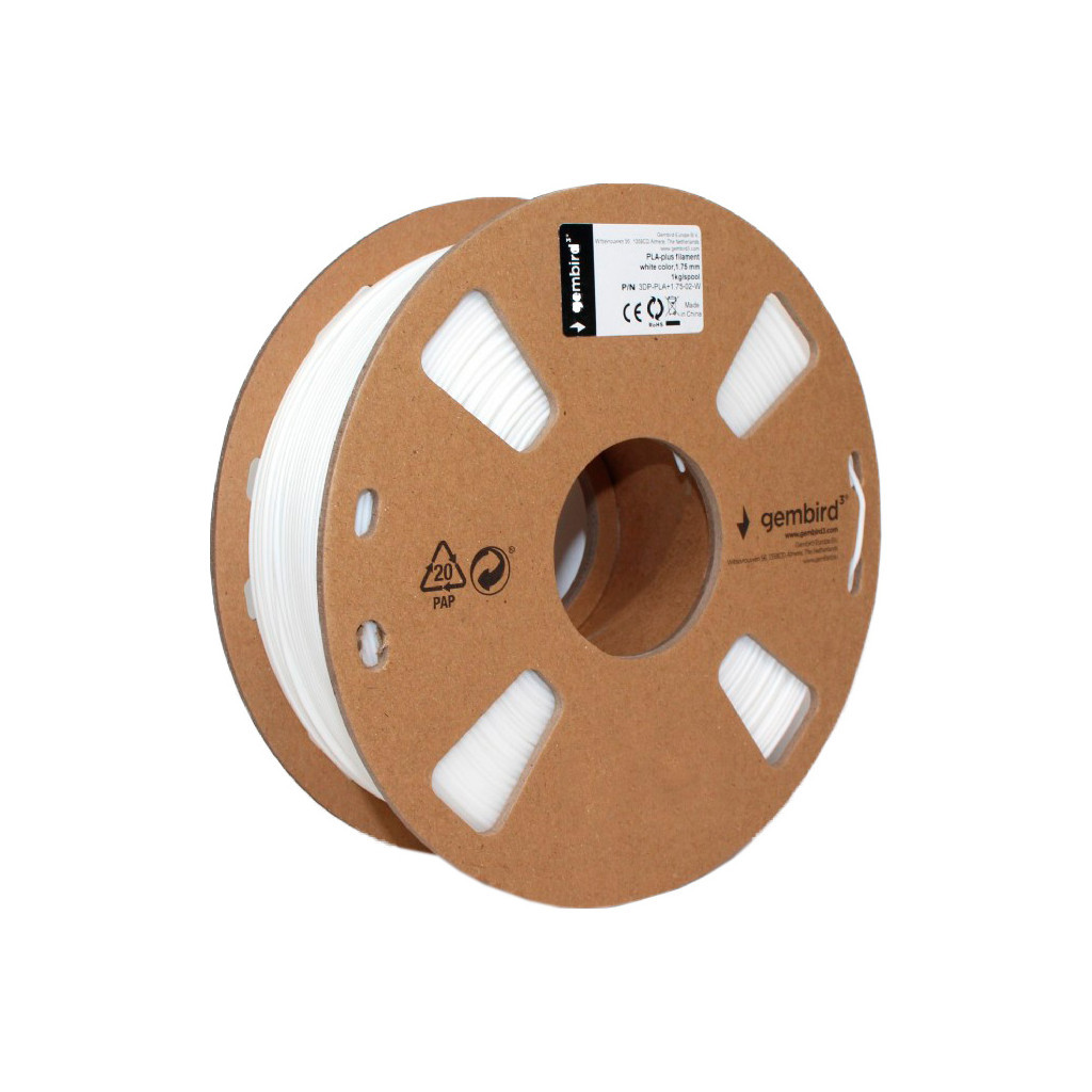 Пластик для 3D-принтера Gembird PLA+, 1.75 мм, 1 kg, white (3DP-PLA+1.75-02-W) - зображення 2