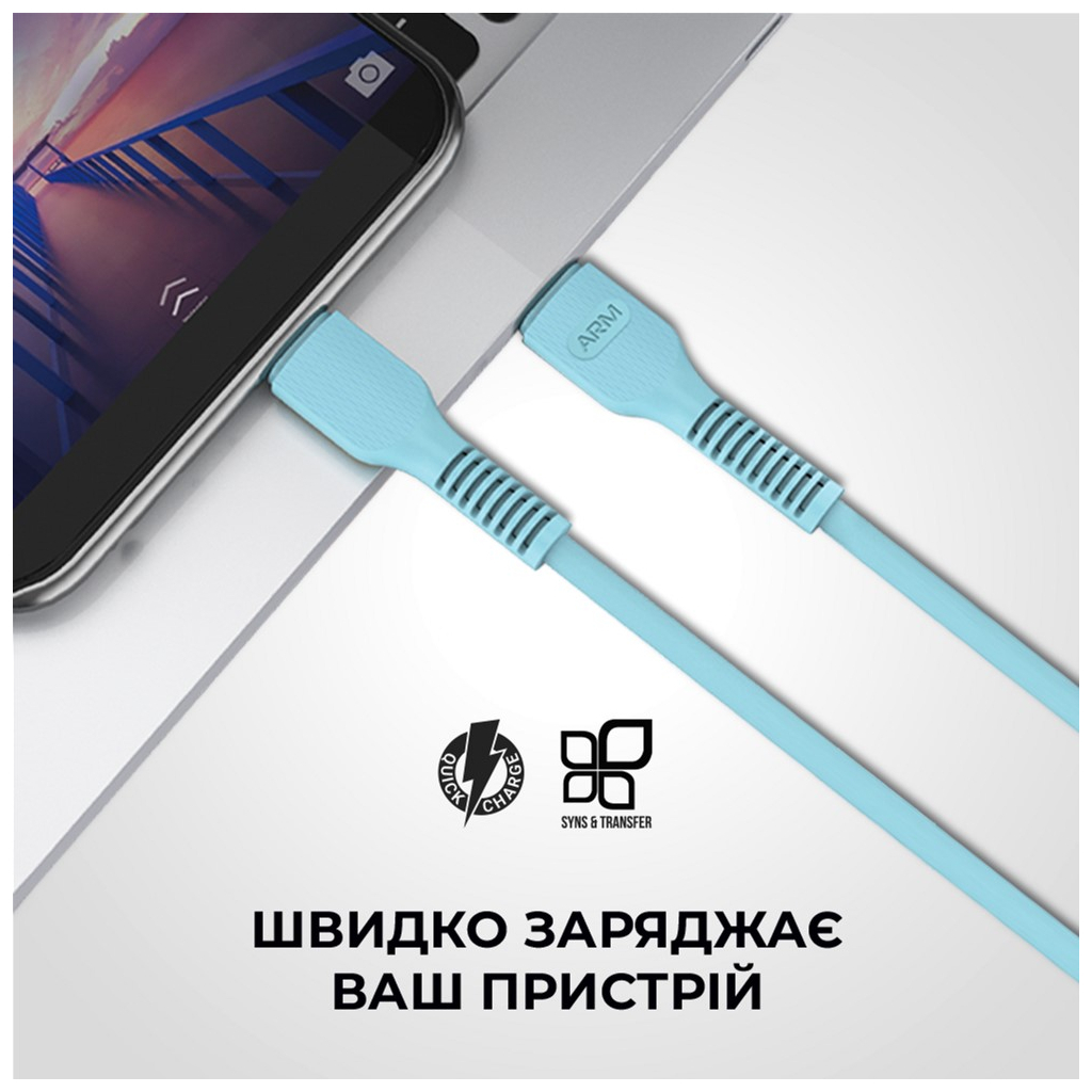 Дата кабель USB-C to USB-C 1.0m AR88 3A blue Armorstandart (ARM65292) - зображення 3