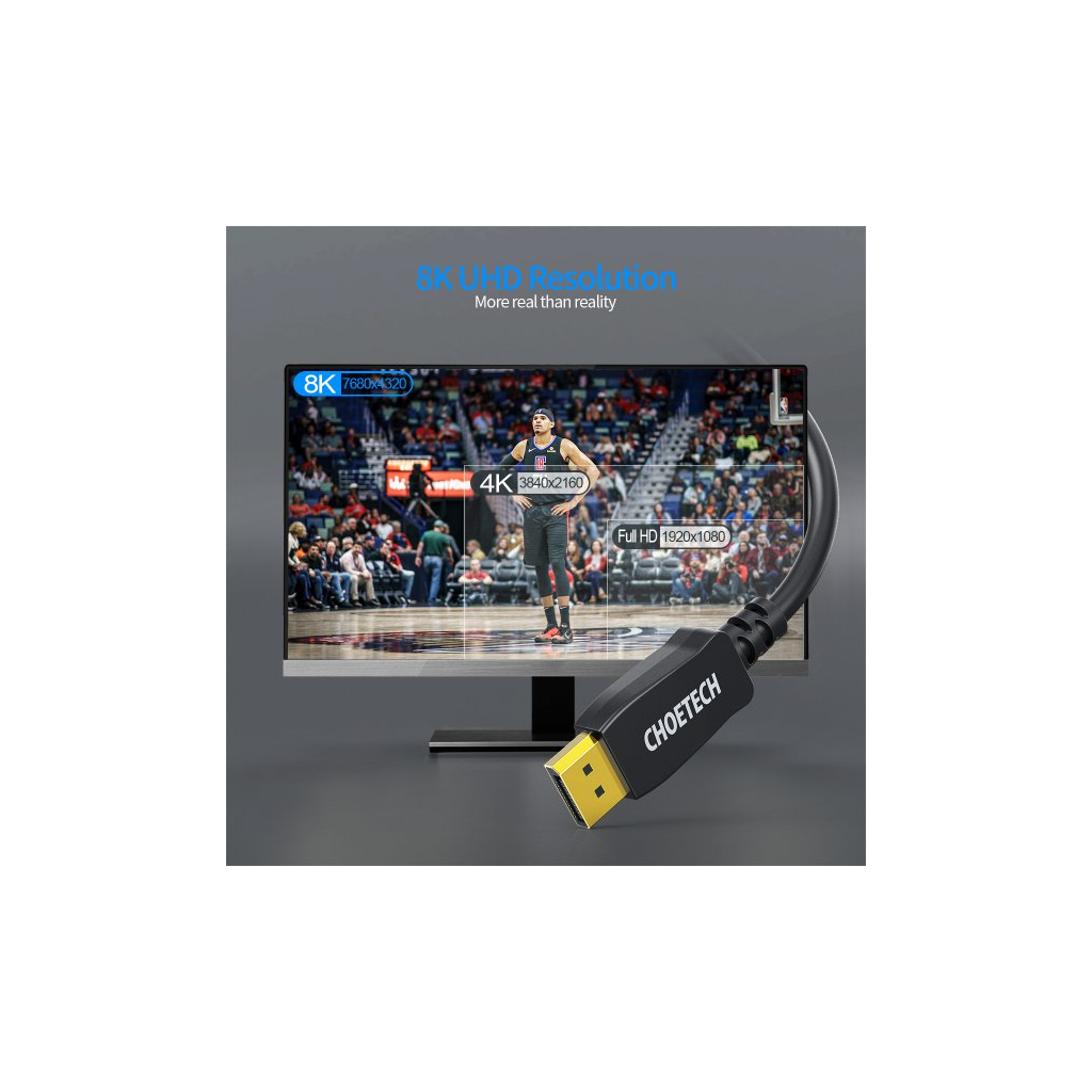 Кабель мультимедійний Display Port to Display Port 2.0m V1.4 8K 60Hz Choetech (XDD01-BK) - зображення 6