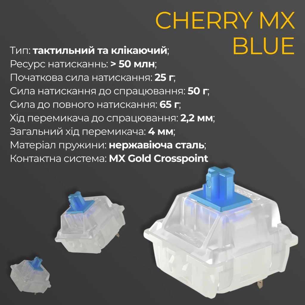 Клавіатура Ducky One 3 TKL Cherry MX Blue RGB UA USB White (DKON2187ST-CUAPXPWWWSC1) - зображення 6