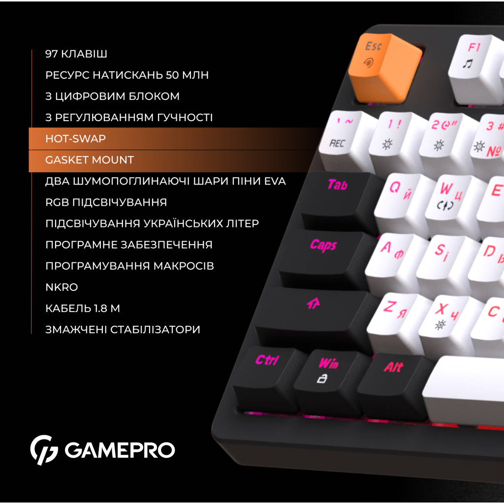 Клавіатура GamePro MK170B Hot-Swap Red Swich RGB USB UA Black - зображення 11