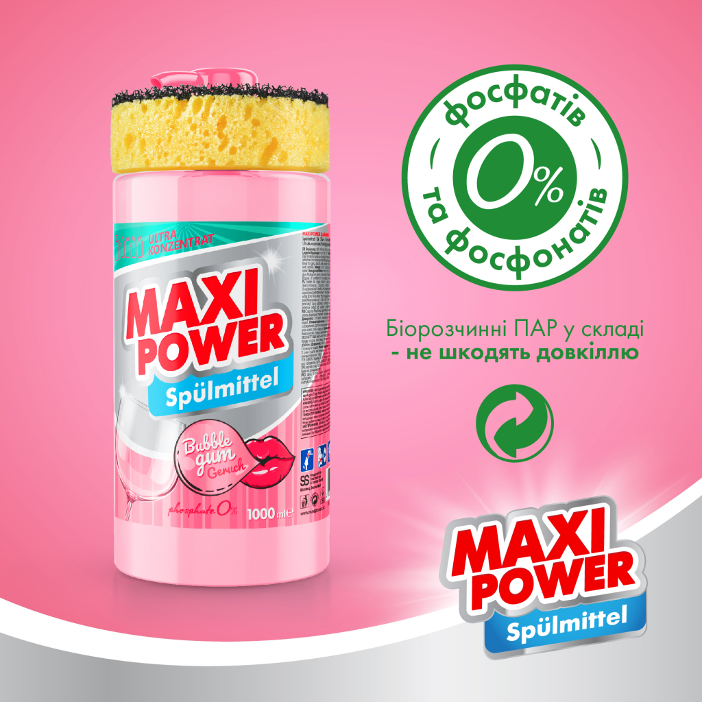 Засіб для ручного миття посуду Maxi Power Бабл Гам 1000 мл (4823098408505) - изображение 4