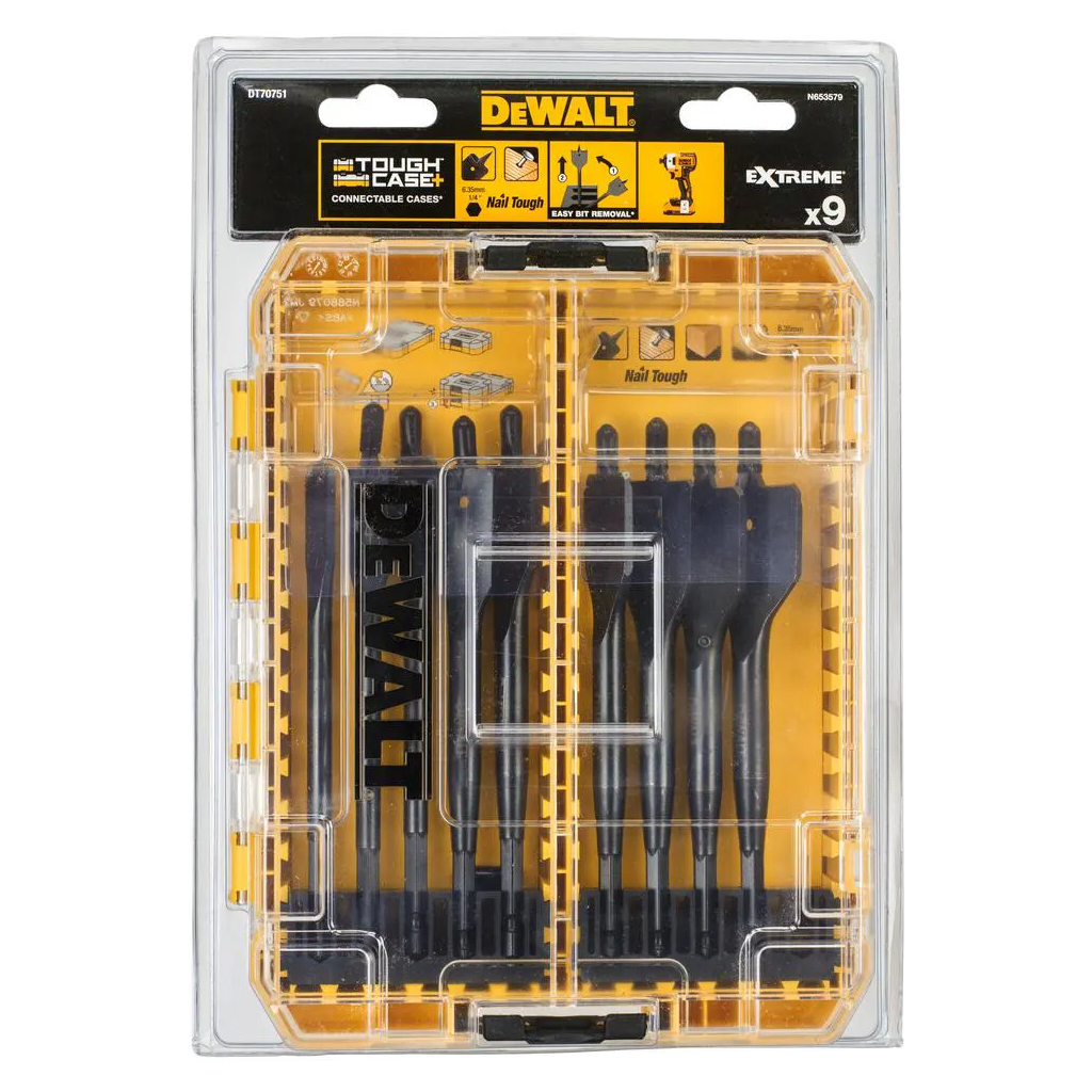 Набір свердл DeWALT перових EXTREME IMPACT по дереву, 9 шт, кейс Tough Case (DT70751) - зображення 1