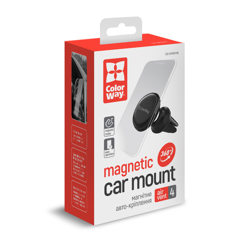 Універсальний автотримач ColorWay Metallic Air Vent-4(360 rotation) magnetic Black (CW-CHM09-BK) - зображення 4