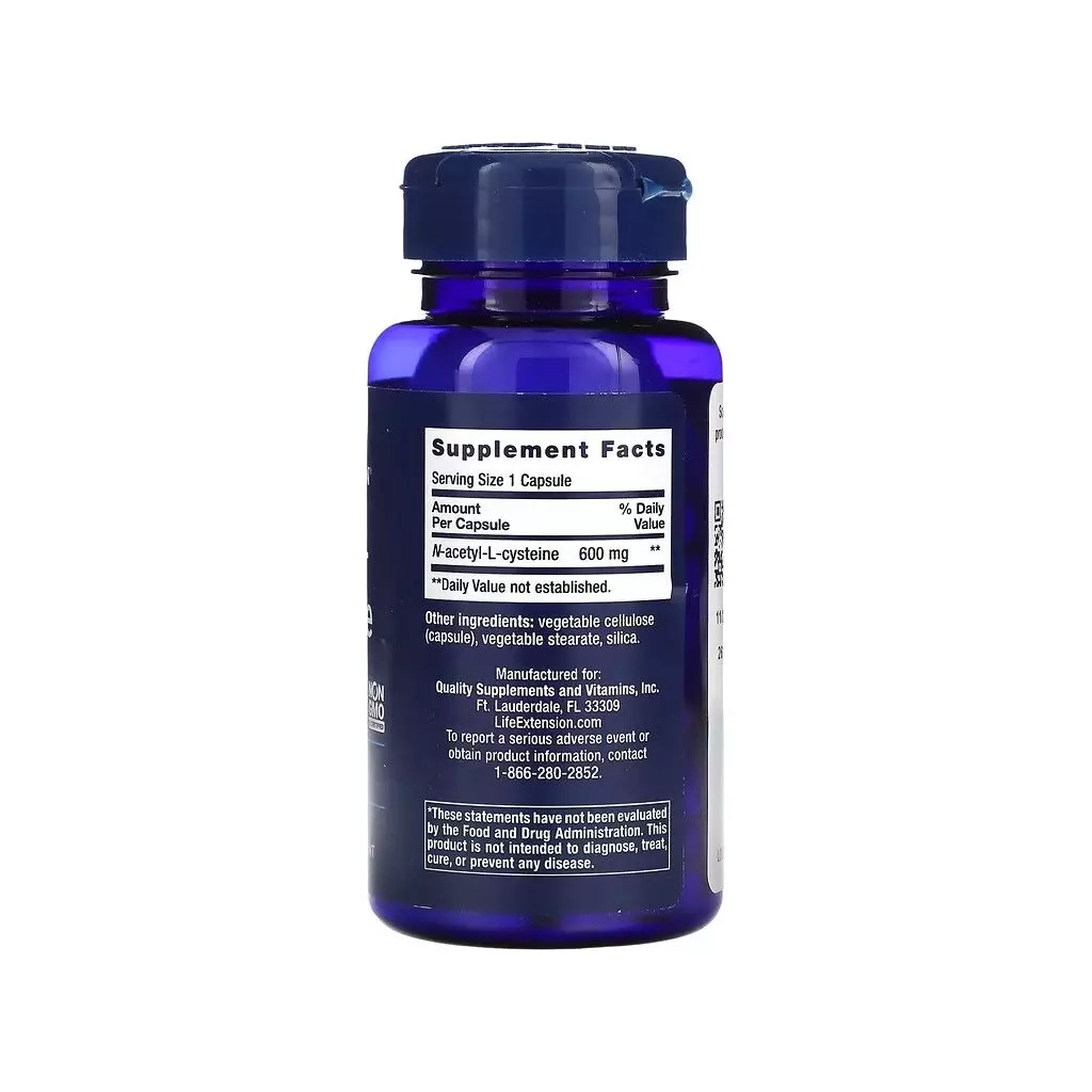 Амінокислота Life Extension N-ацетил-L-цистеїн, 600 мг, NAC N-Acetyl-L-Cysteine, 60 капсул (LEX-15436) - зображення 2