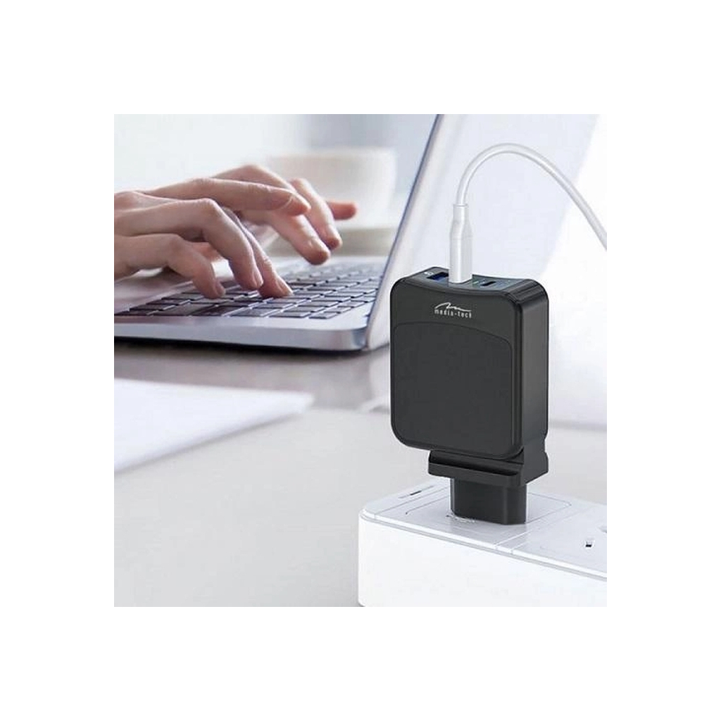 Зарядний пристрій Media-Tech 2xUSB-C PD 65W USB QC 3.0 black (MT6252) - зображення 3