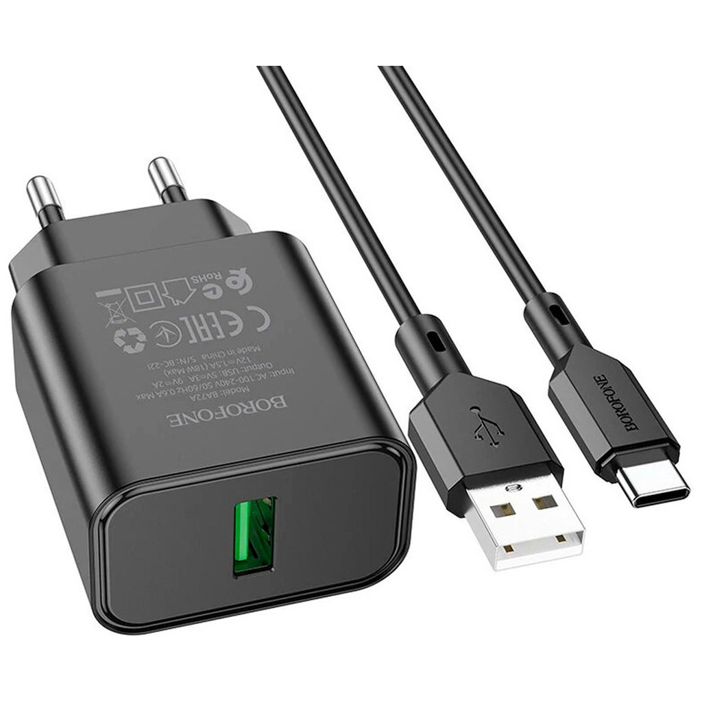 Зарядний пристрій BOROFONE BA72A charger set (Type-C) Black (BA72ACB) - зображення 2