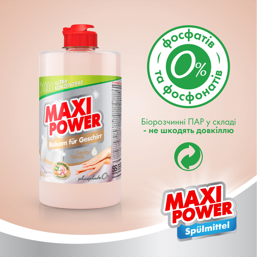 Засіб для ручного миття посуду Maxi Power Мигдаль 500 мл (4823098412120) - изображение 6