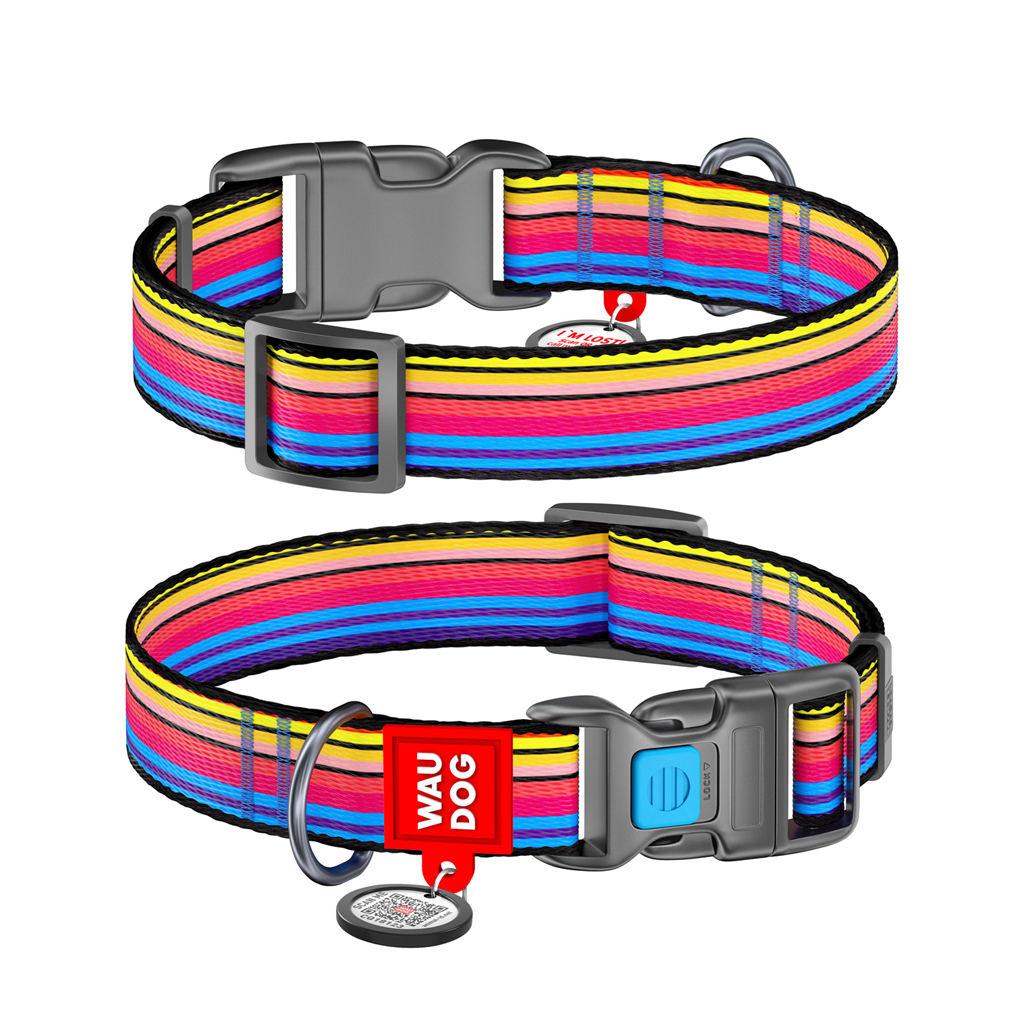 Нашийник для тварин WAUDOG Nylon з QR паспортом "Лінія 1" пластиковий фастекс XS (5225) - зображення 1
