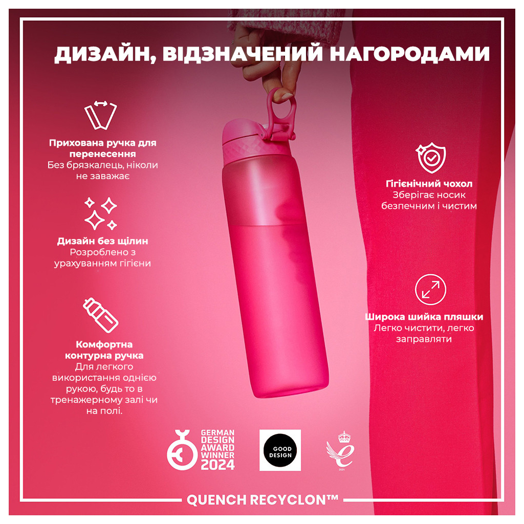 Пляшка для води ION8 OneTouch 1000 мл BPA Free, Pink (I8RF1000PIN) - зображення 4