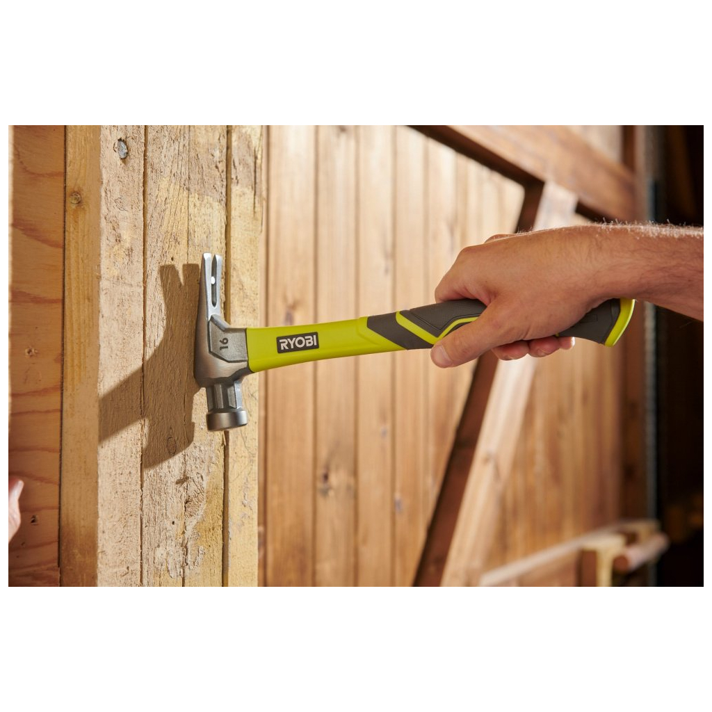 Молоток Ryobi RH16FSS, 450г, рукоятка зі скловолокна, цвяходер, магнітний тримач (5132005333) - изображение 6