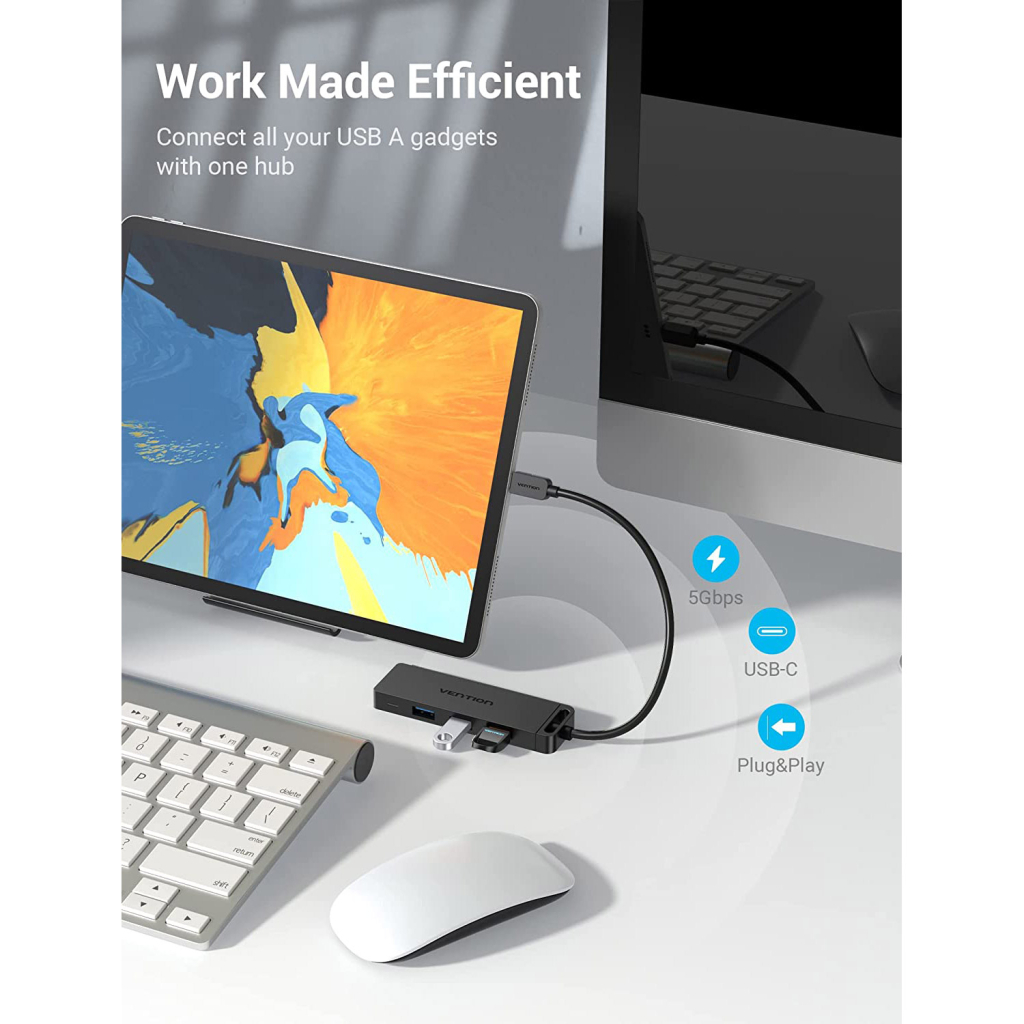 Концентратор Vention USB 3.1 Type-C to 4xUSB 3.0 active black (TGKBB) - зображення 3