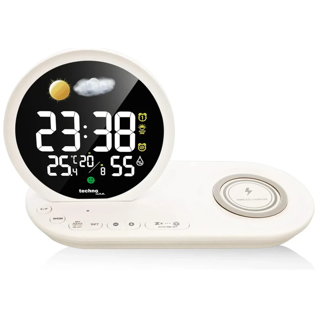 Настільний годинник Technoline Wireless Mobile Charging White (DAS302479) - зображення 1