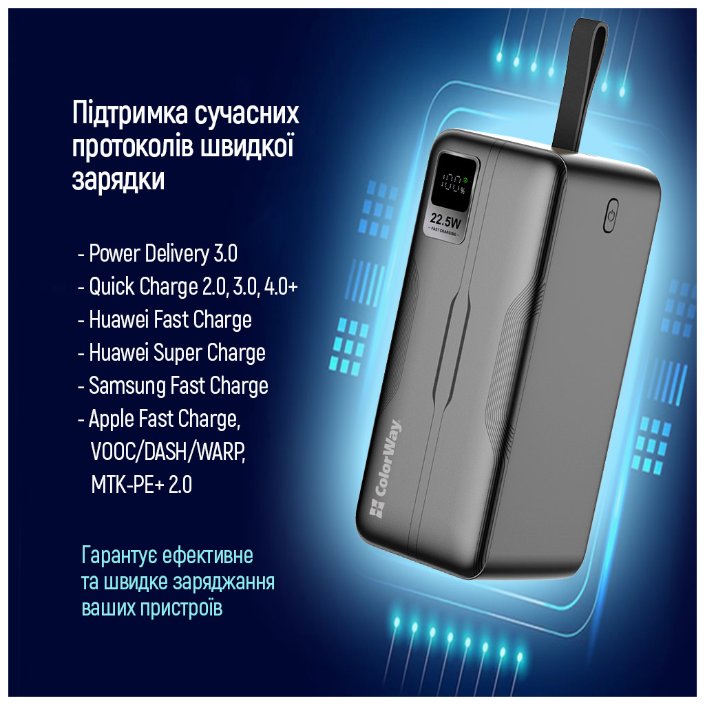 Батарея універсальна ColorWay 50 000 mAh PD/18W, QC3.0/22.5, Digital Display, Black (CW-PB500LPC5BK-PDD) - зображення 10