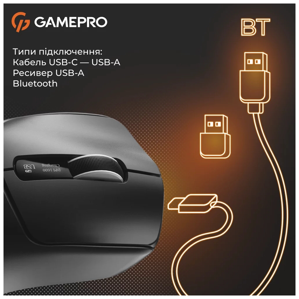 Мишка GamePro Genesis Ranker Wireless/Bluetooth/USB Black (GM012B) - зображення 2