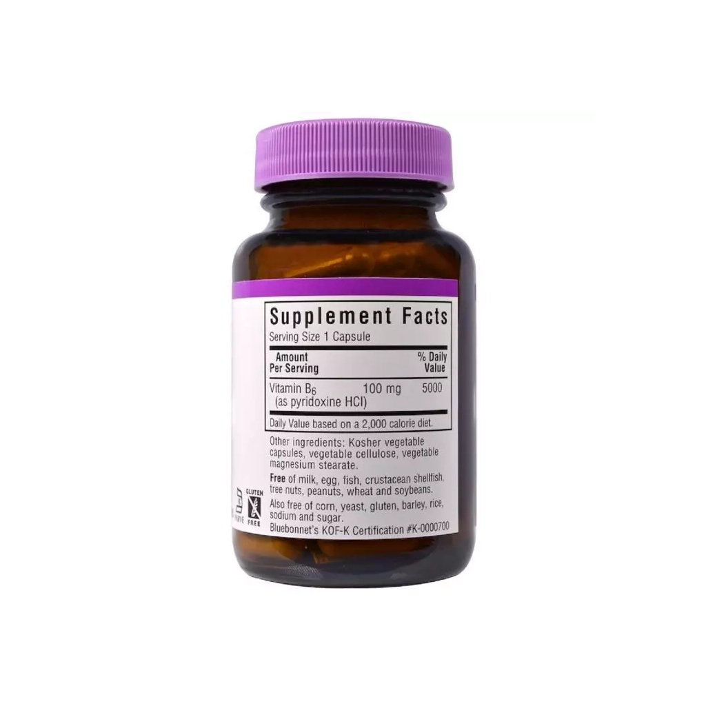 Вітамін Bluebonnet Nutrition Вітамін B6 100 мг, Vitamin B6, 90 вегетаріанських капсул (BLB0430) - зображення 2