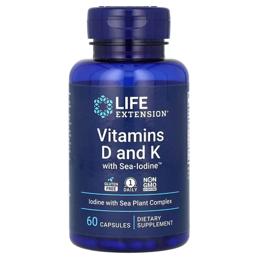 Вітамін Life Extension Вітамін D і K з морським йодом, Vitamins D and K with Sea-Iodine, 60 капсу (LEX-20406) - зображення 1