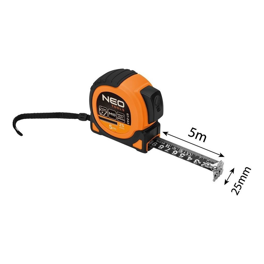 Рулетка Neo Tools Super Black, 5мx25мм, з фіксатором змотування, магніт (67-243) - зображення 7