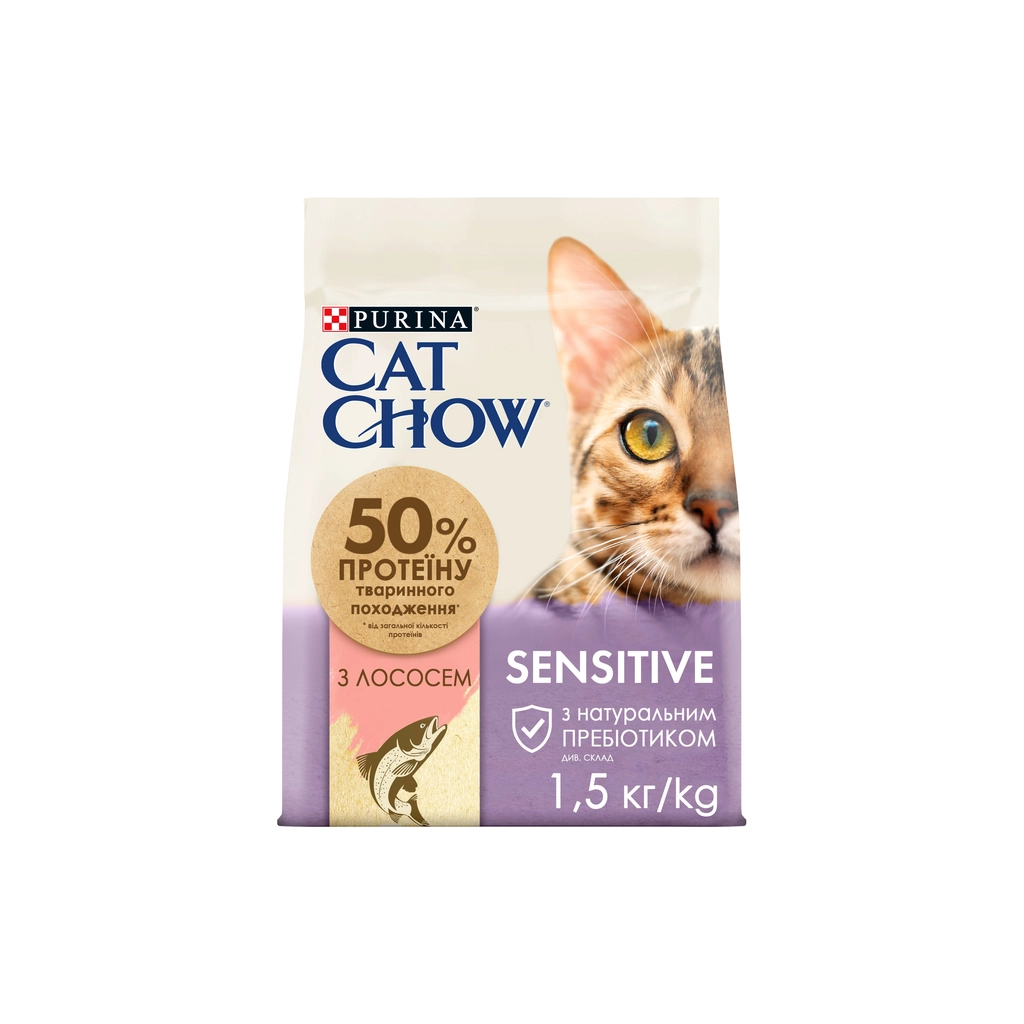 Сухий корм для кішок Purina Cat Chow Sensitive з лососем 1.5 кг (7613035394131) - изображение 1