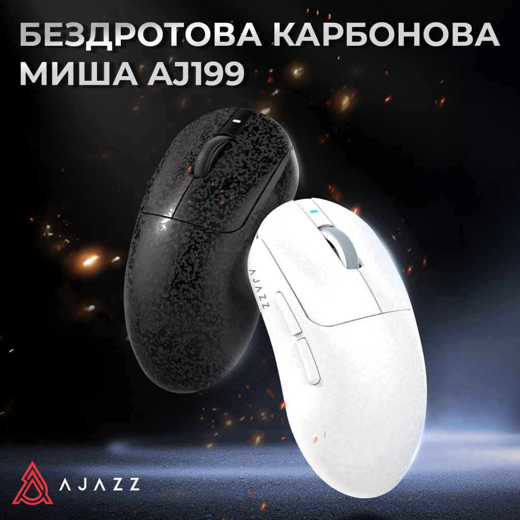 Мишка Ajazz AJ199 Carbon fiber Wireless/Bluetooth/USB White (AJ199-W) - зображення 6