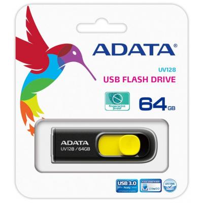 USB флеш накопичувач ADATA 64GB UV128 Black-Yellow USB 3.0 (AUV128-64G-RBY) - зображення 5