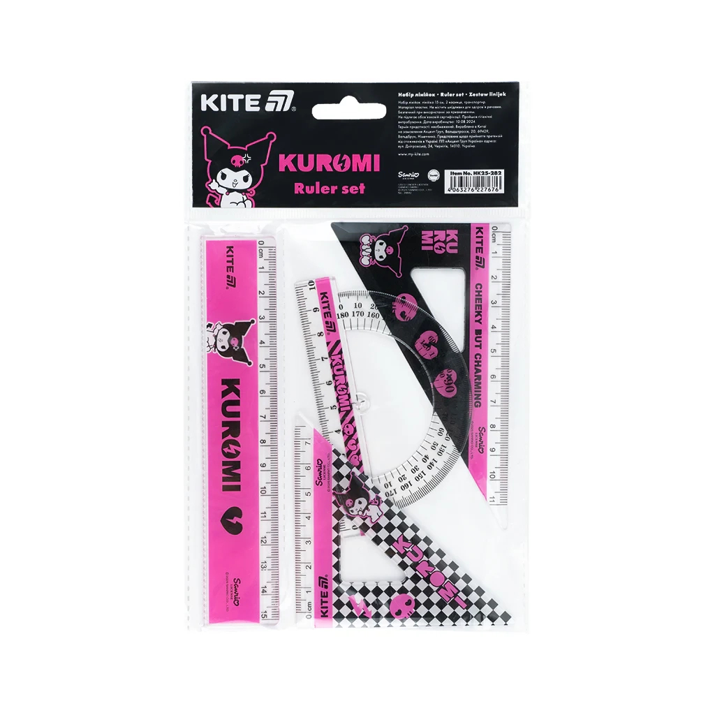 Лінійка Kite набір: лінійка 15 см, 2 косинця, транспортир Kuromi (HK25-282) - изображение 2