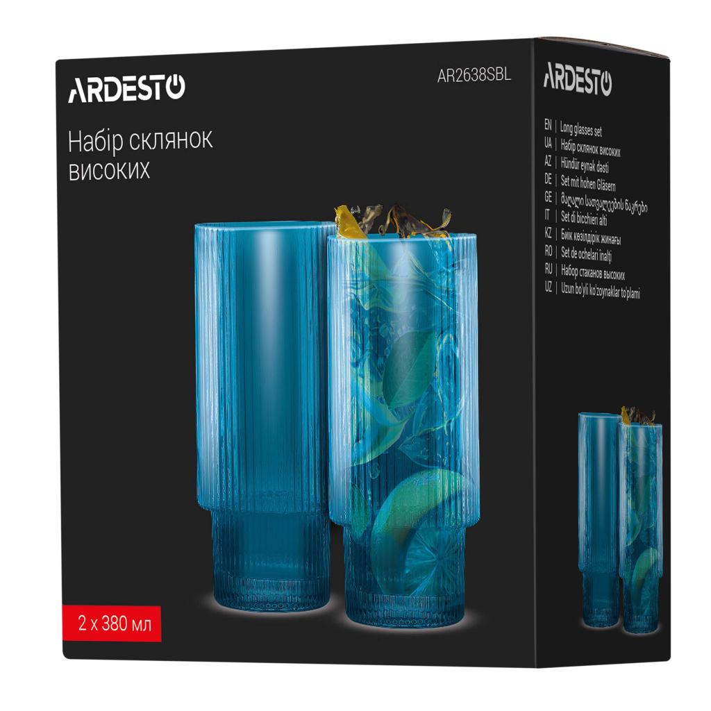 Набір склянок Ardesto 380мл, 2шт, скло, блакитний (AR2638SBL) - зображення 7