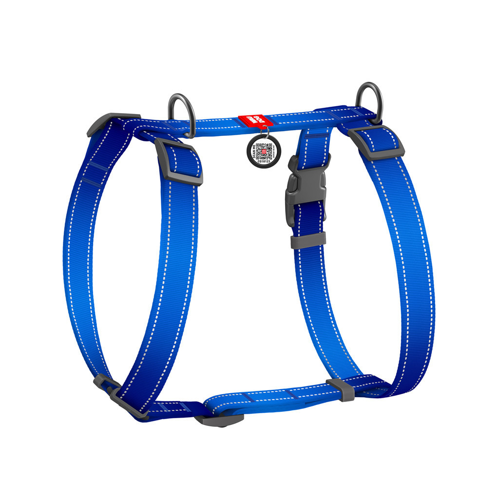 Шлея для собак WAUDOG Nylon Mono з QR-паспортом, пластиковий фастекс М синя (527212) - зображення 2