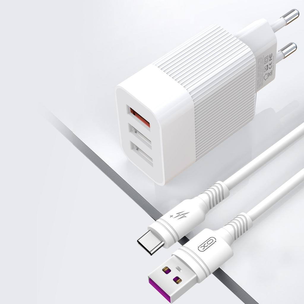 Зарядний пристрій XO 1xUSB QC3.0 18W + 2xUSB 2.4A + cable USB-C white (L72-TC-WH) - зображення 6