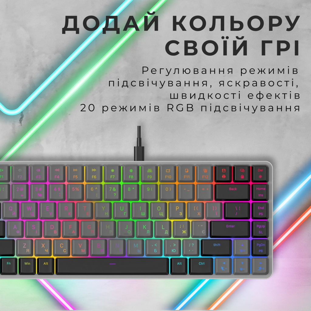 Клавіатура GamePro MK141R Red Swich Low Profile RGB USB Dark Gray (MK141R) - зображення 12