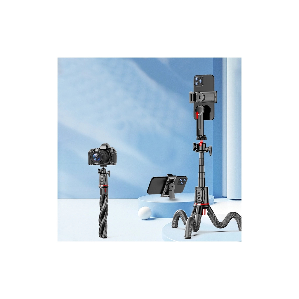 Штатив RTAKO C03 Octopus Extendable Tripod Selfie Stick (with Detachable Phone Holder) Black (6942063212416) - зображення 9