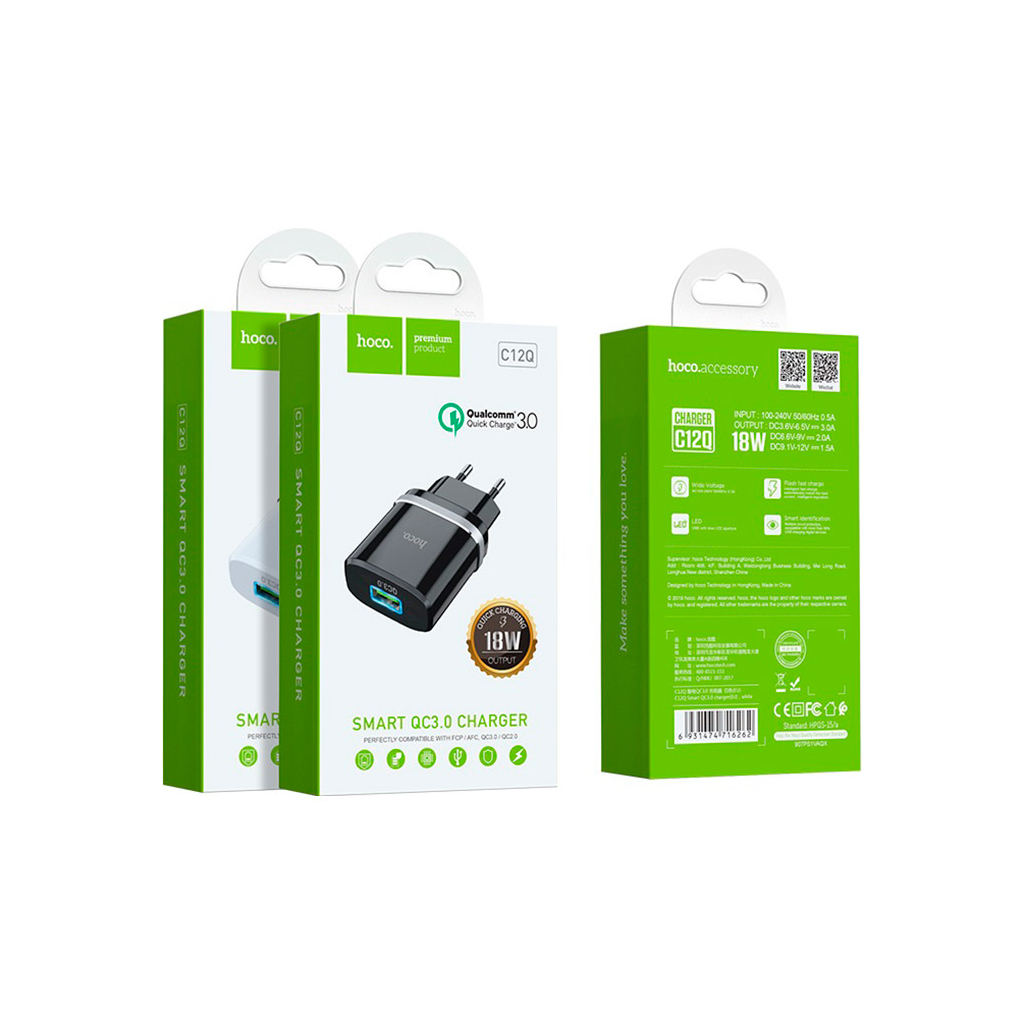 Зарядний пристрій HOCO C12Q Smart USB QC3.0 18W Black (6931474716255) - зображення 4
