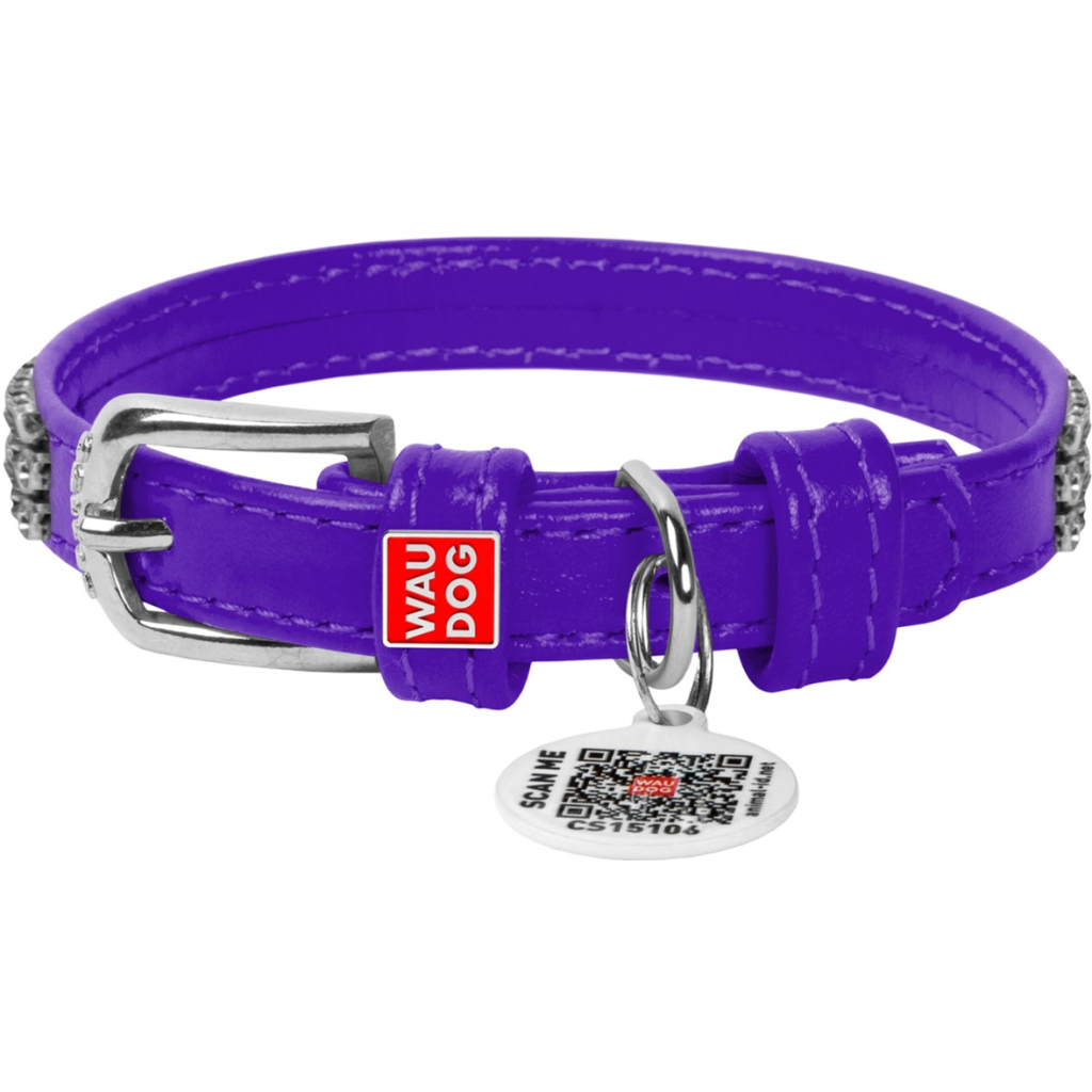 Нашийник для тварин WAUDOG Glamour з QR-паспортом "Стрази" XS Ш 12 мм фіолетовий (33089) - зображення 1