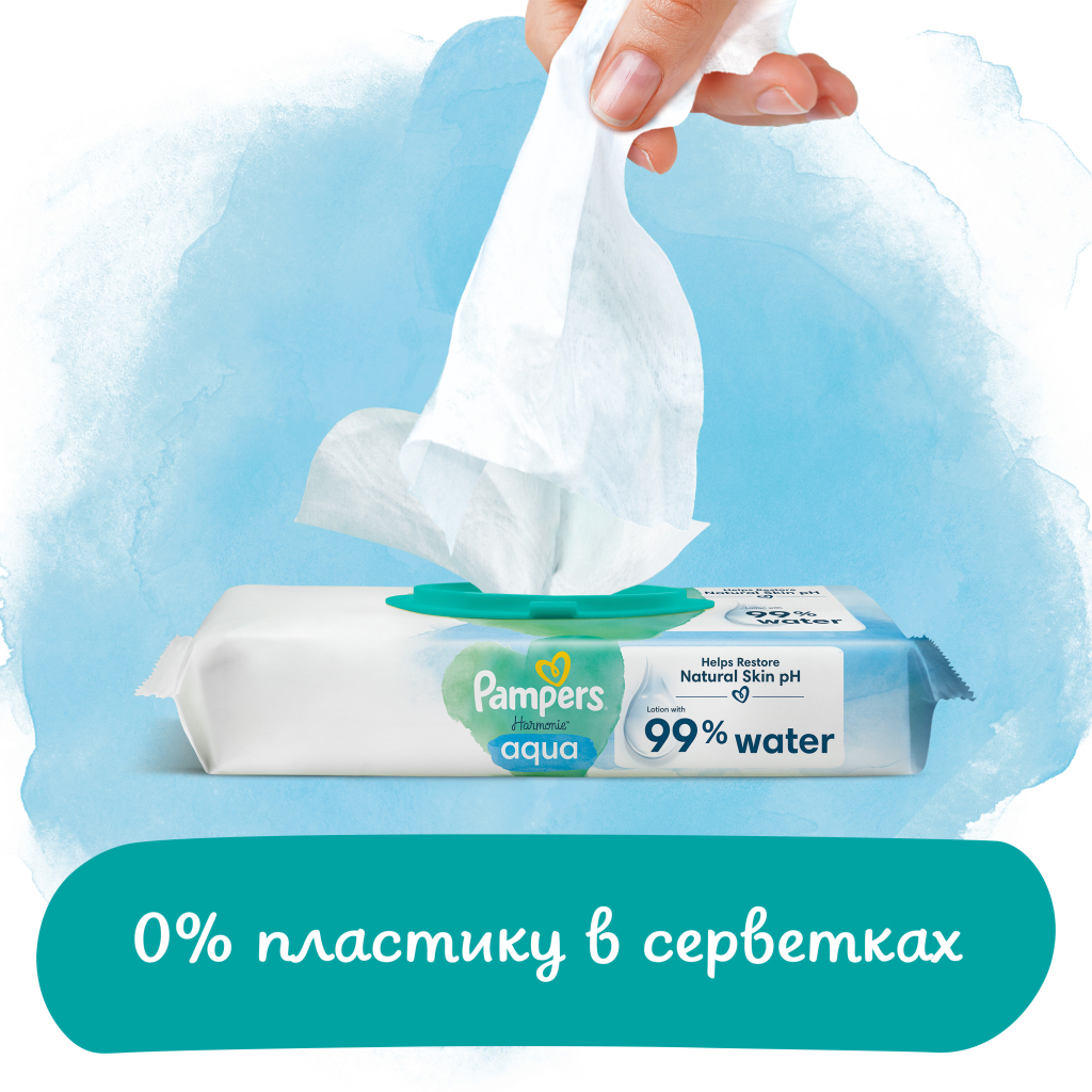 Дитячі вологі серветки Pampers Harmonie Aqua 9 пачок х 48 шт (8006540811245) - зображення 4