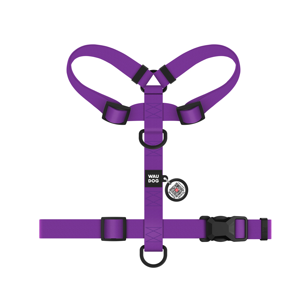 Шлея для собак WAUDOG Magnet анатомічна Н-подібна з QR-паспортом, магнітна пряжка-фастекс М фіолетова (26239) - зображення 3