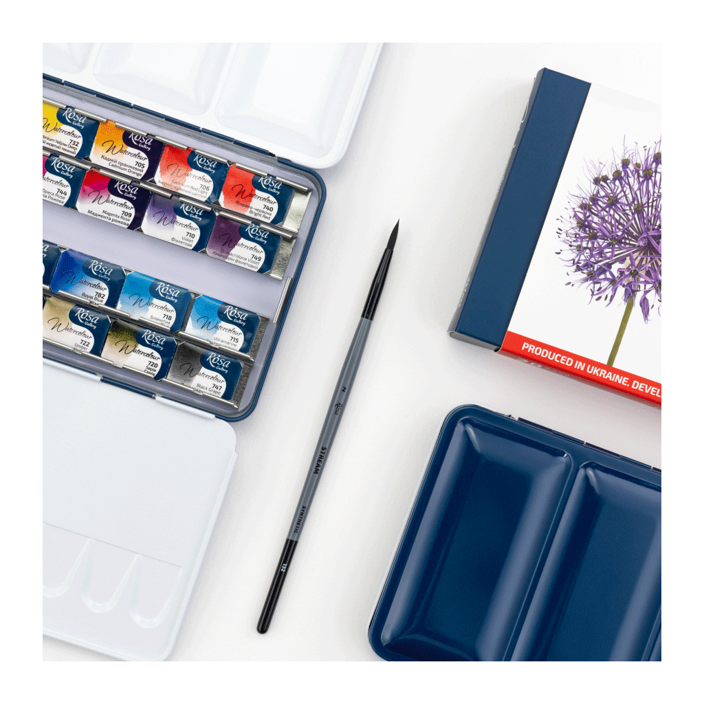 Акварельні фарби Rosa Gallery BOTANICAL 282,5мл з пензлем, кювета Індіго металевий пенал (4823098544791) - picture 6