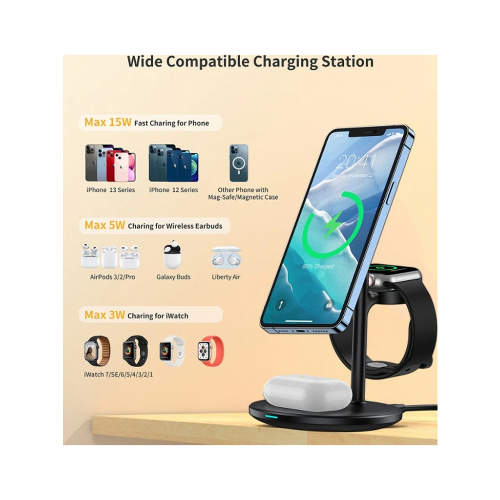 Зарядний пристрій Choetech 15W 3-in-1 Magnetic Wireless Fast Charger black (T585-F-101-CCBK) - зображення 5