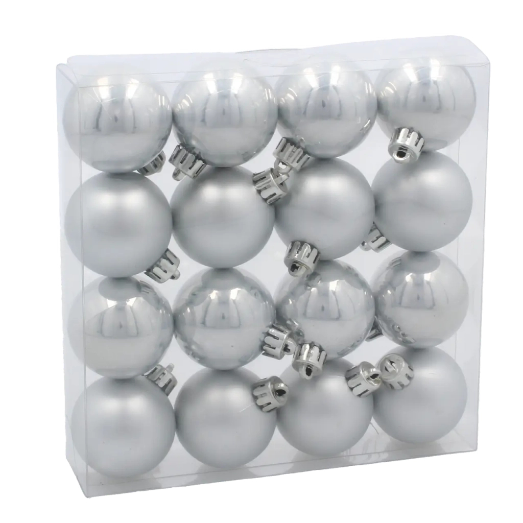Ялинкова іграшка Chomik пластикові кульки 16 шт, 4 см, сріблясті (5900779893856_1) - зображення 1