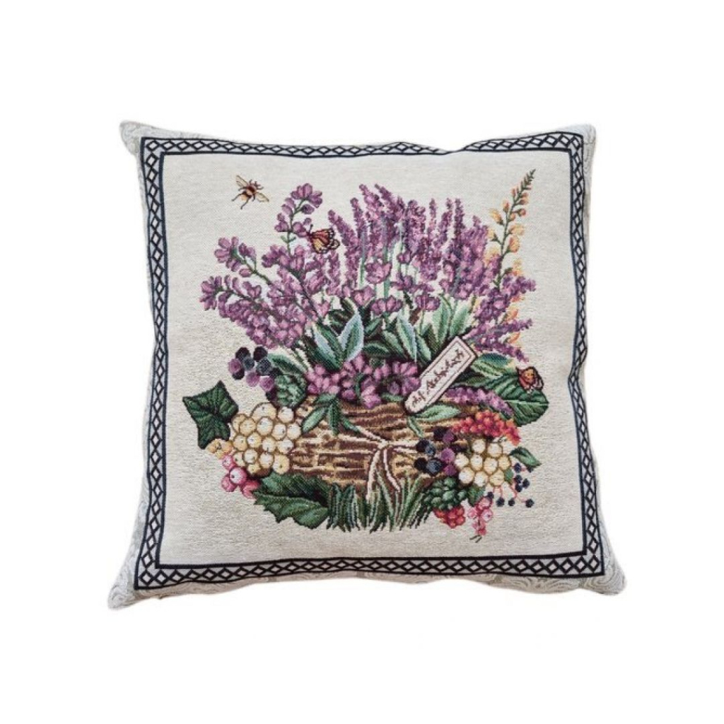Подушка Прованс декоративна Лавандове поле Кошик лаванди у рамці 45х45 (4823093427518) - зображення 1
