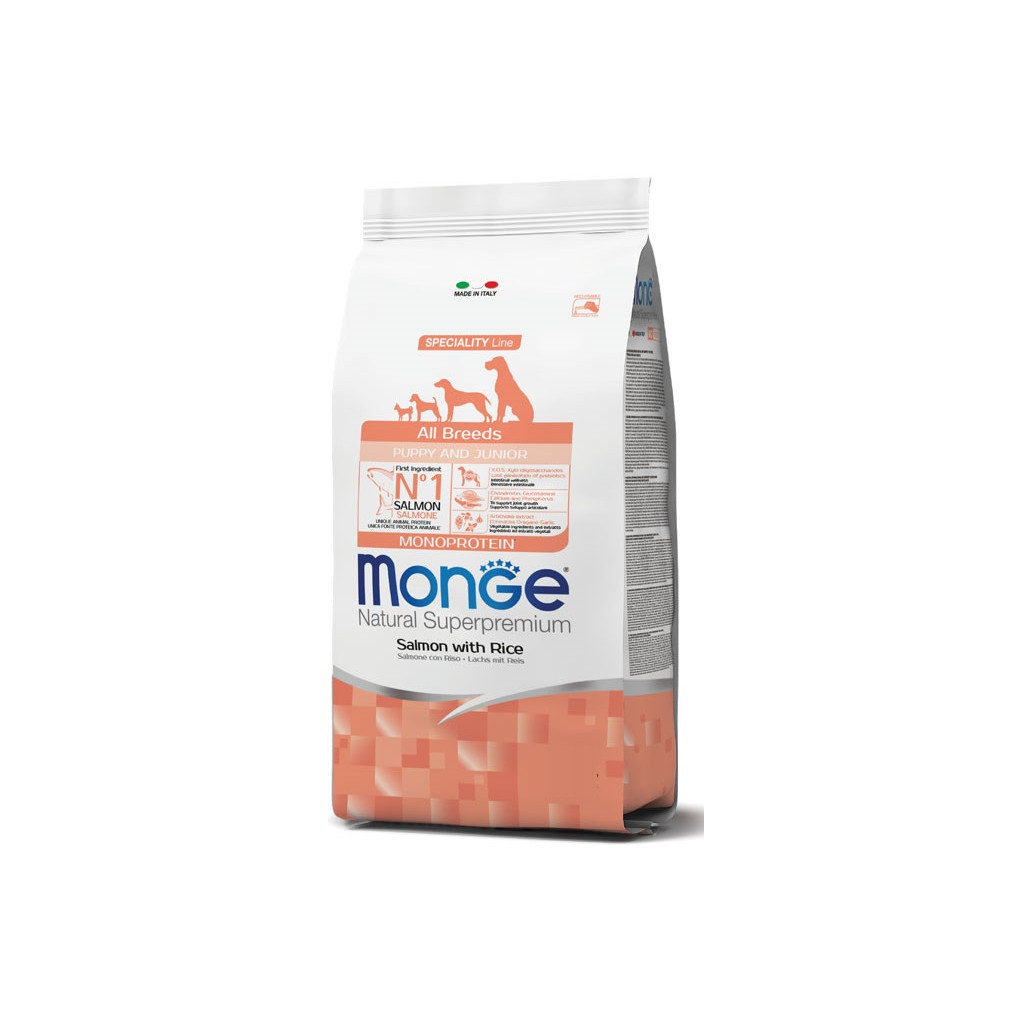 Сухий корм для собак Monge Dog All breeds Puppy&Junior зі смаком лосося та рису 800 г (8009470011266) - зображення 1
