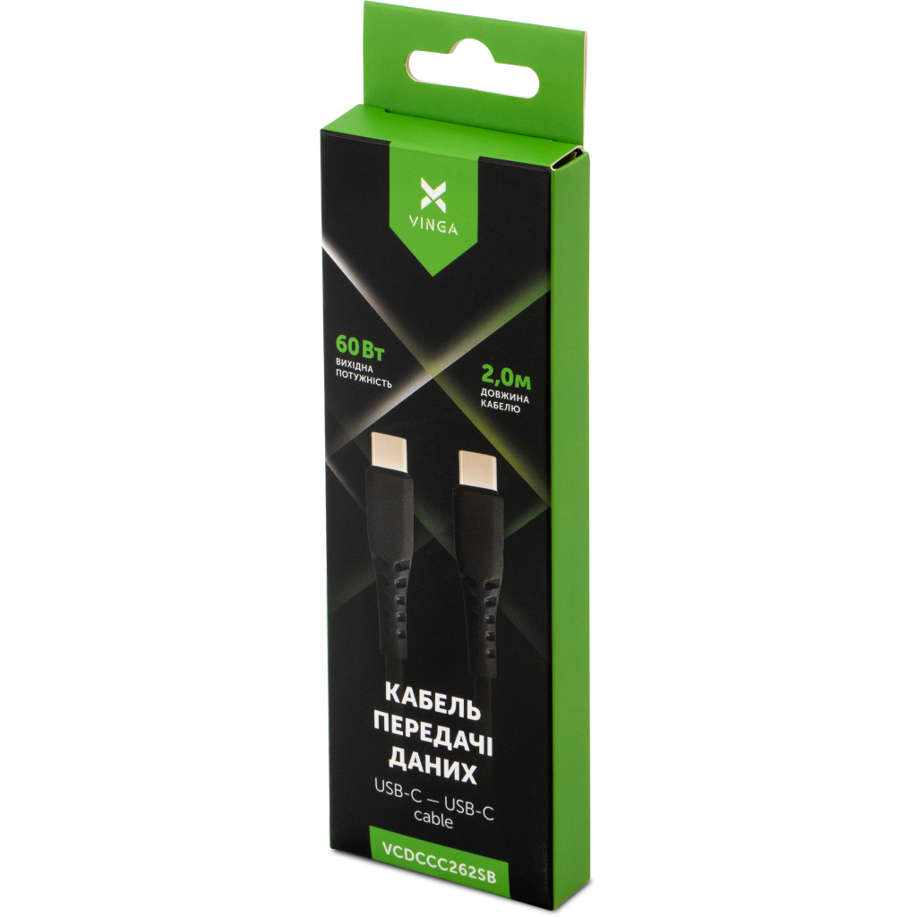 Дата кабель USB-C to USB-C 2.0m 60W Silicon Black Vinga (VCDCCC262SB) - зображення 5