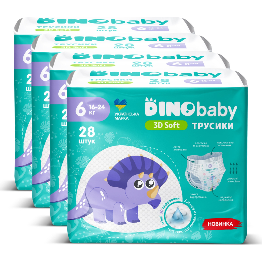 Підгузки Dino Baby 3D Soft 6 розмір (16-24 кг) 112 шт (4 упаковки по 28 шт) (4820204701727) - зображення 2
