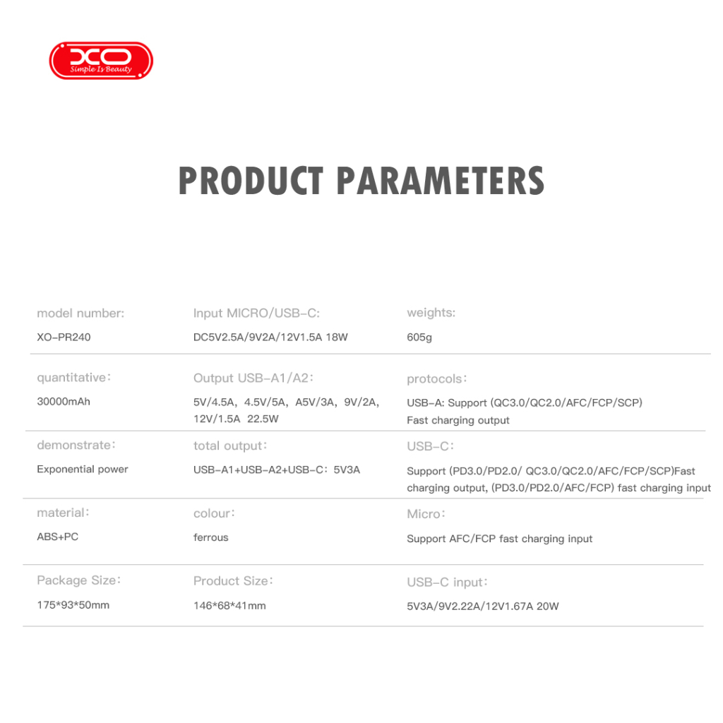 Батарея універсальна XO 30000mAh, PD/20W, QC/22.5W, with light, black (PR240_Black) - зображення 3