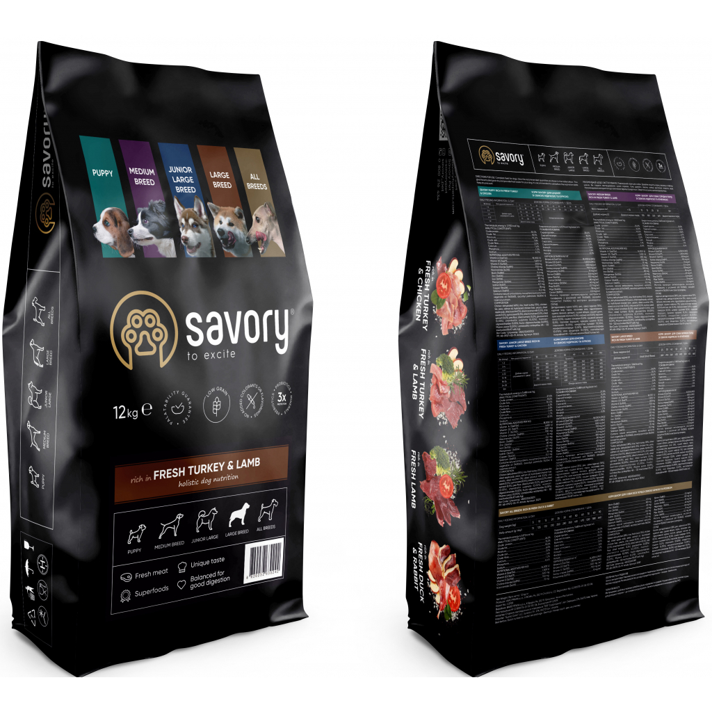 Сухий корм для собак Savory Medium Breed rich in Fresh Turkey and Lamb 12 кг (4820232630273) - зображення 2