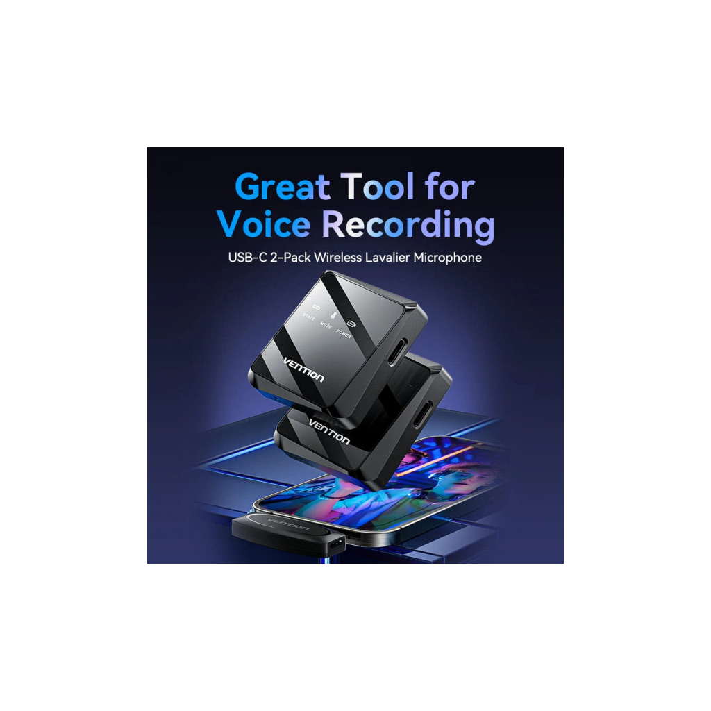 Мікрофон VENTION USB-C 2-Pack Wireless Lavalier Black (NCBB0) - picture 6